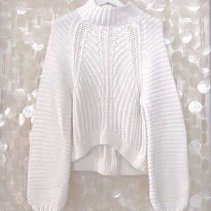 FREE PEOPLE 🤍 White Cotton Chunky Knit Sweater Mock Neck Women’s Small EUC!